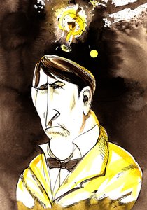 Thomas Edison - Amerikalı mucit ve fizikçinin karikatürü, 1847-1931